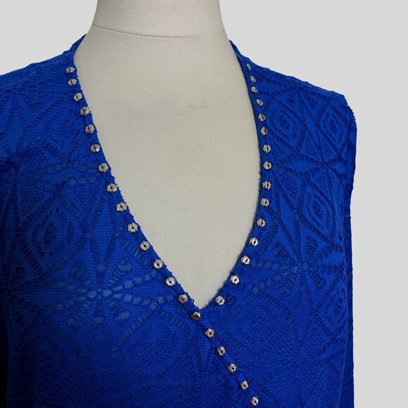 Ruby Rd Blue Lace Top XL Surplice Embellished Classic Career Office Semi Formal - Picture 4 of 11